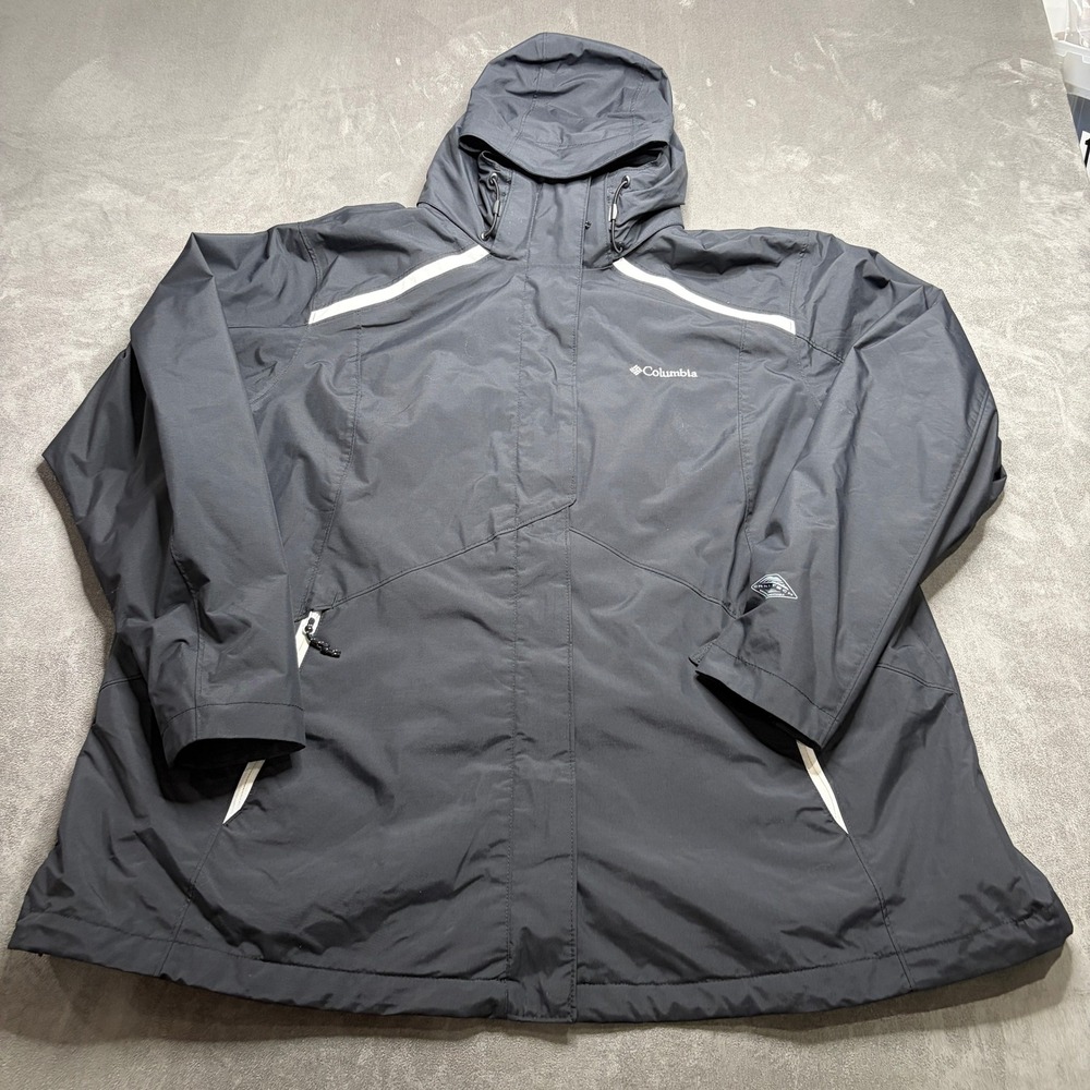 Columbia Rain Jacket Womens 2X Black Omni-Tech Waterproof Drawcord Hood Gorpcore